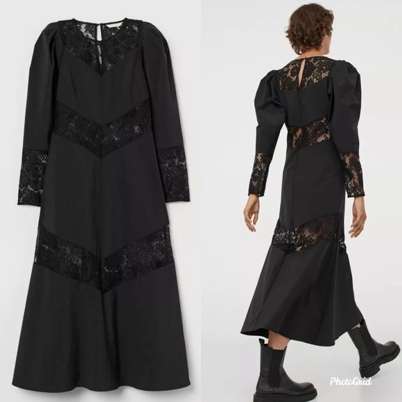 NWT H&M Conscious Lace Trimmed Midi Dress - Picture 11 of 11